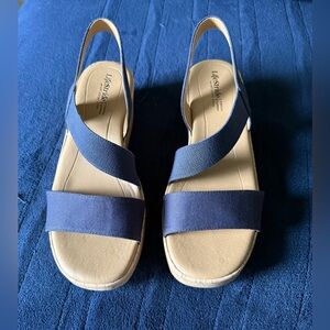 Life Stride Women's Blue Cork Wedge Sandals 8.5 W, Wide